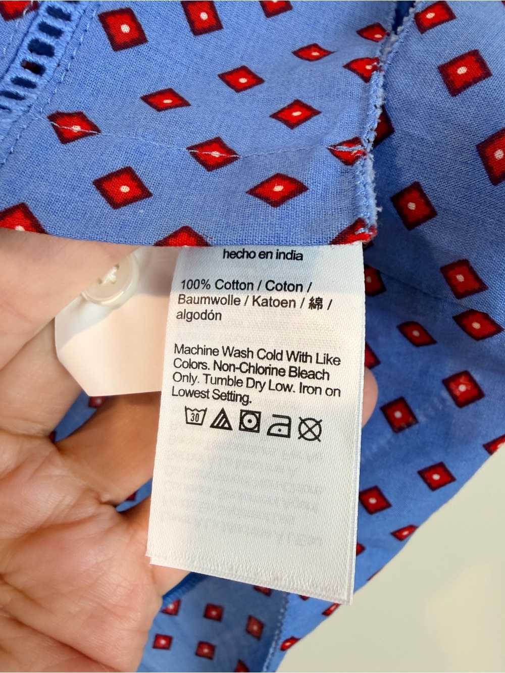NWT Madewell Blue Sleeveless Button-Front Cottagecore Tank with Red Diamond M - Picture 5 of 6